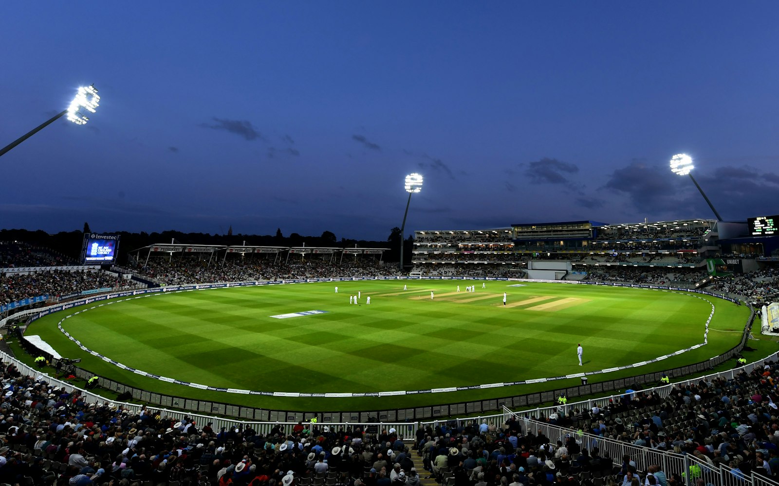 Cricket stadium at dusk